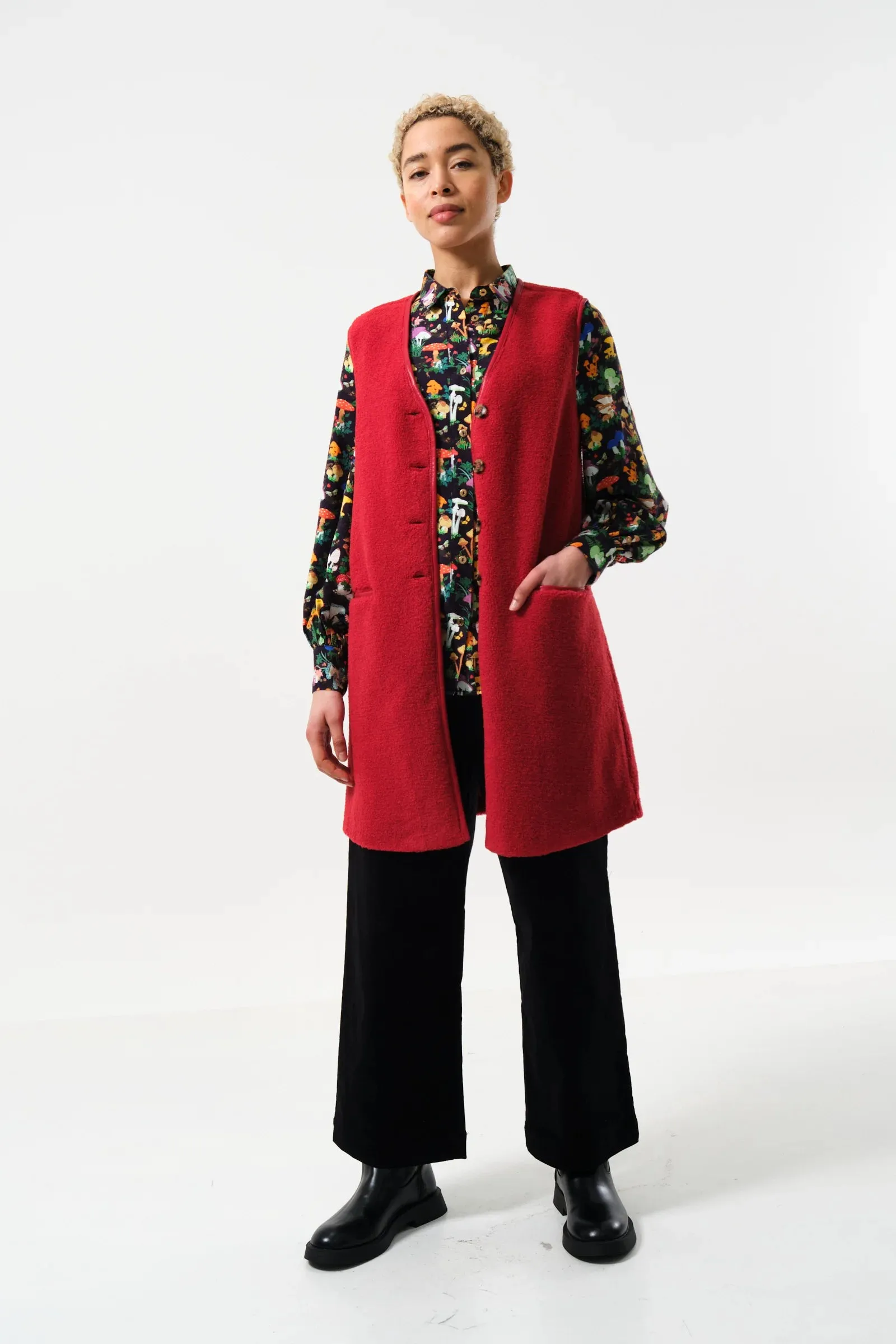 Cathel Borg Longline Waistcoat - Red