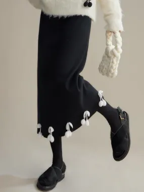 Cherry Decoration Contrast Color Knitted Skirt