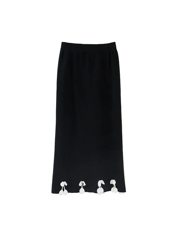 Cherry Decoration Contrast Color Knitted Skirt