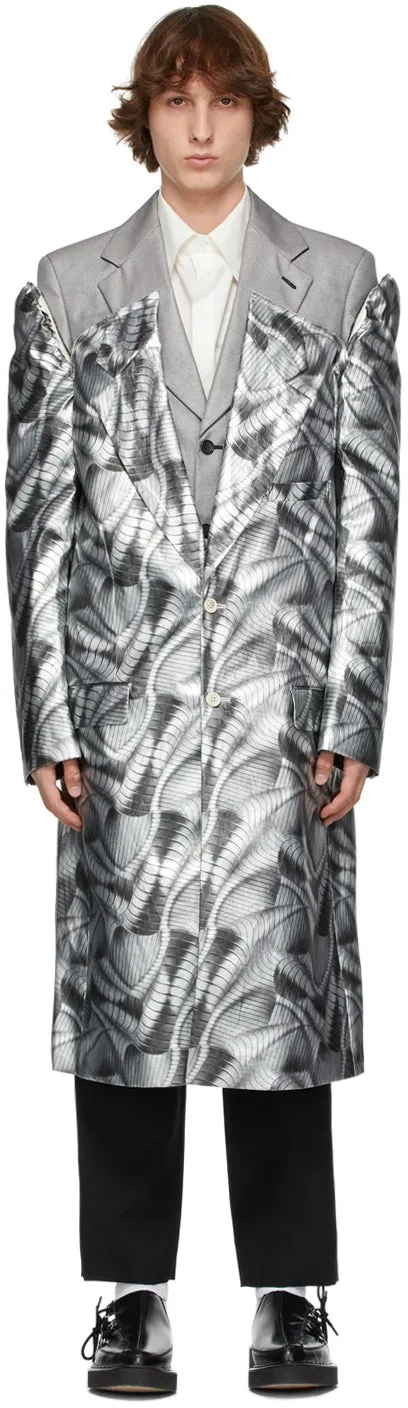 Comme des GarÃ§ons Homme Plus Silver Layered Inkjet Print Coat