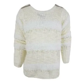 Cream Fluffy Knit Textured Sequence Shoulder Jumper