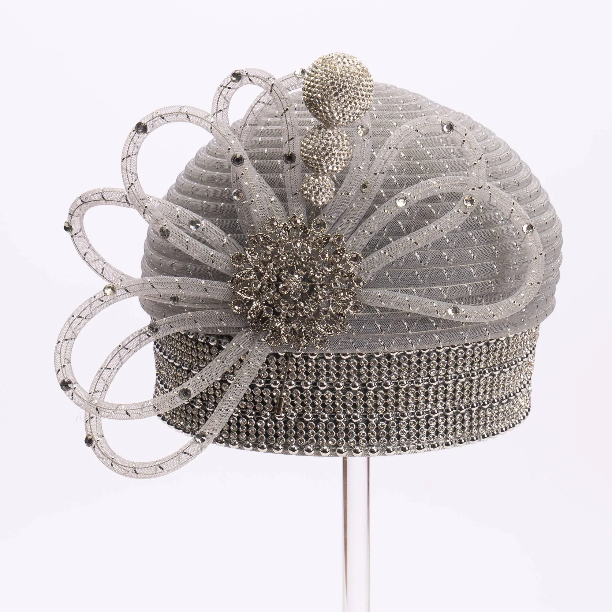 Crinoline Tube Stone Hat Pin Round Pillbox: Lilac