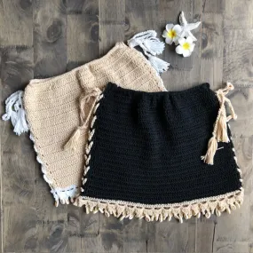 Crochet Cowrie Shell Trimmed Lace Up Mini Skirt - 2 Colours