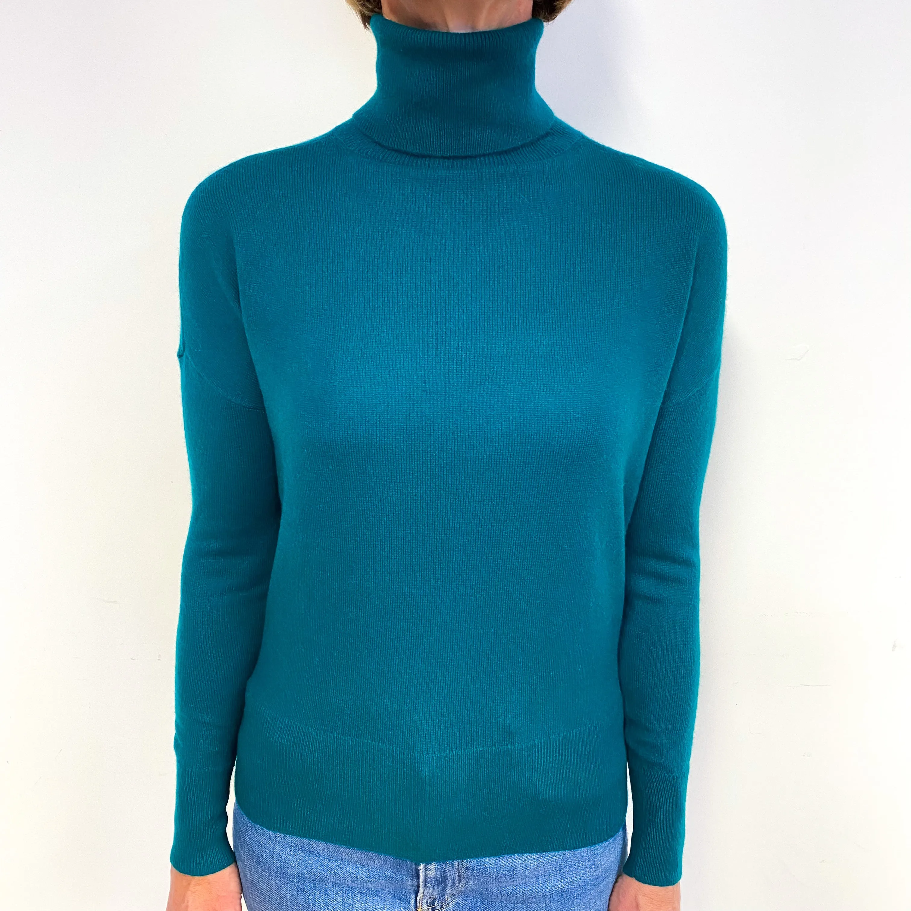 Dark Emerald Green Cashmere Polo Neck Jumper Medium