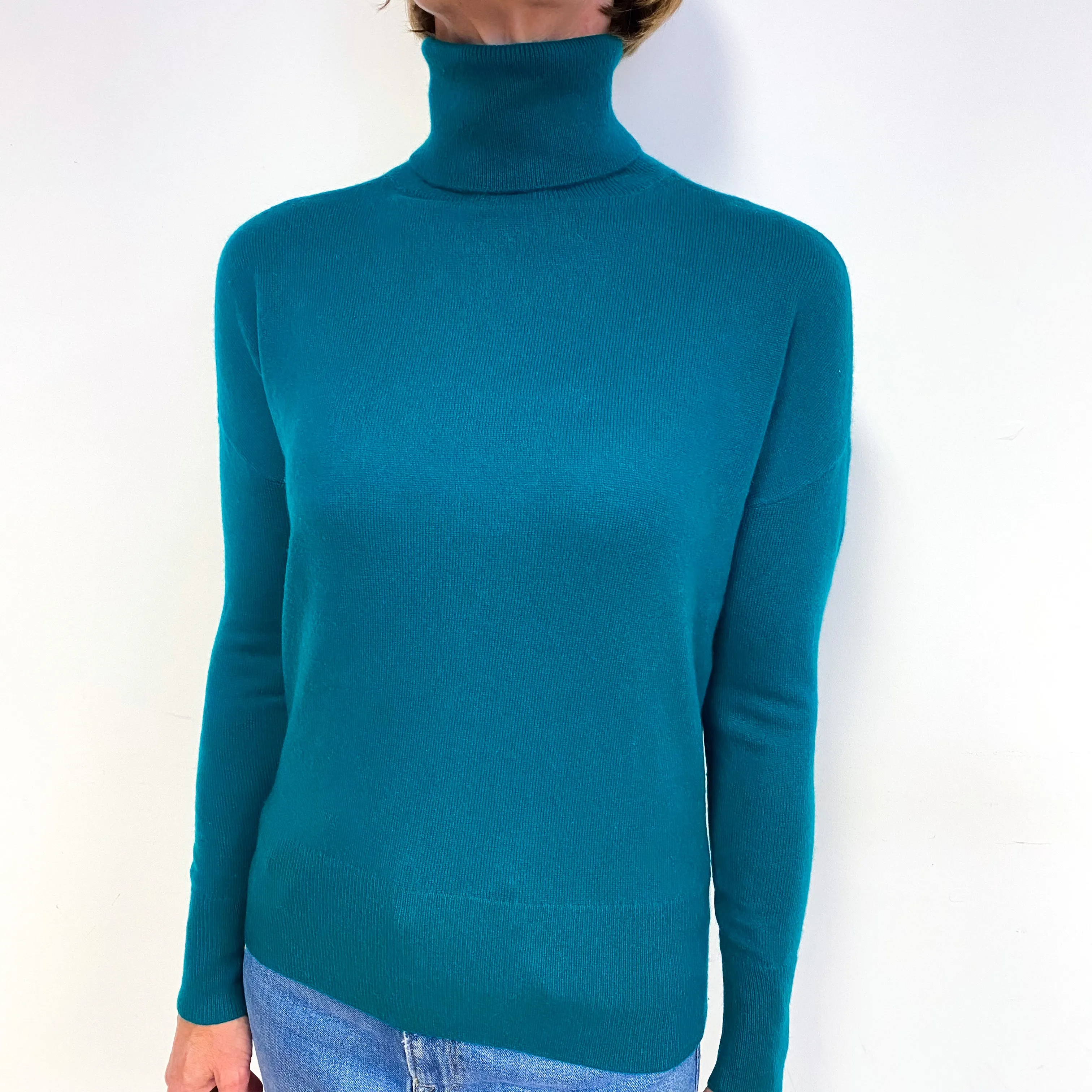 Dark Emerald Green Cashmere Polo Neck Jumper Medium