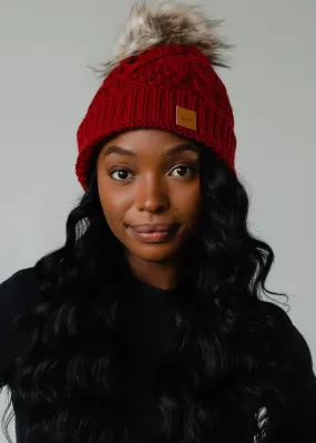 Dark Red Cable Knit Pom Hat *final sale