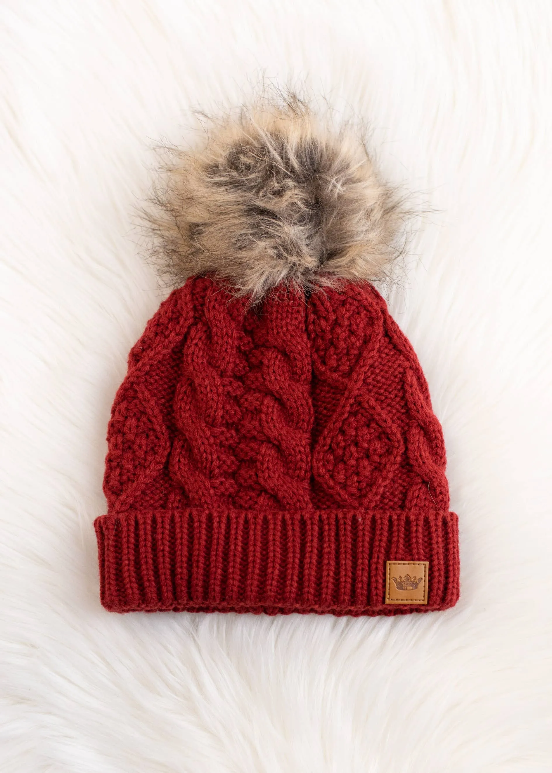 Dark Red Cable Knit Pom Hat *final sale