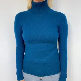 Deep Petrol Blue Cashmere Polo Neck Jumper Small