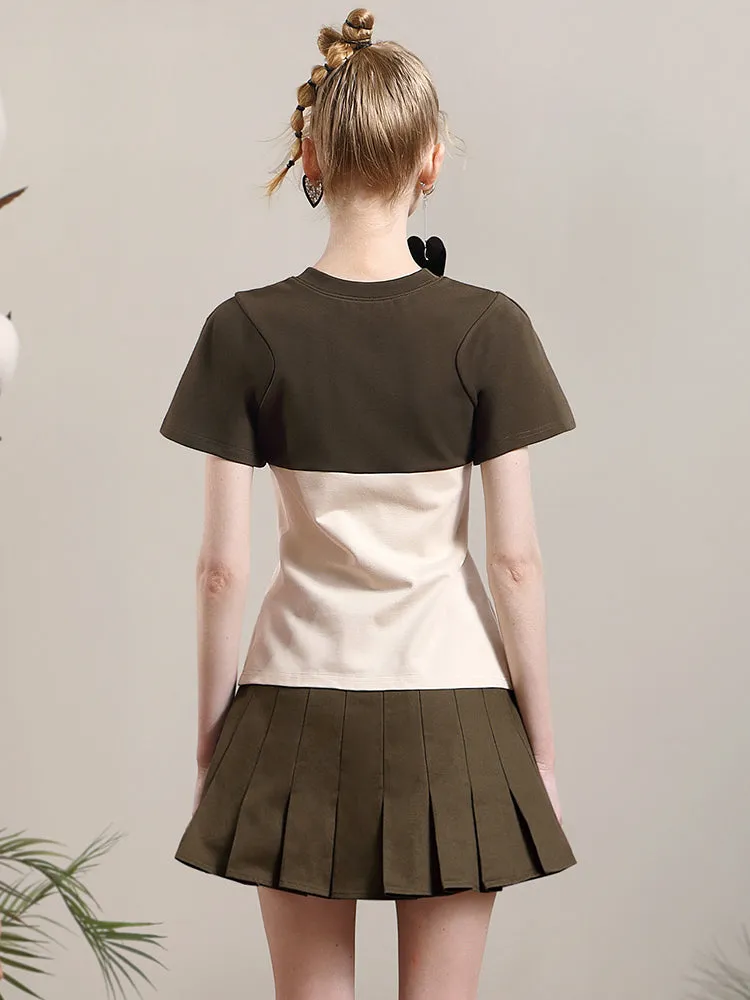 Denim Asymmetry Mini Pleats Skirt