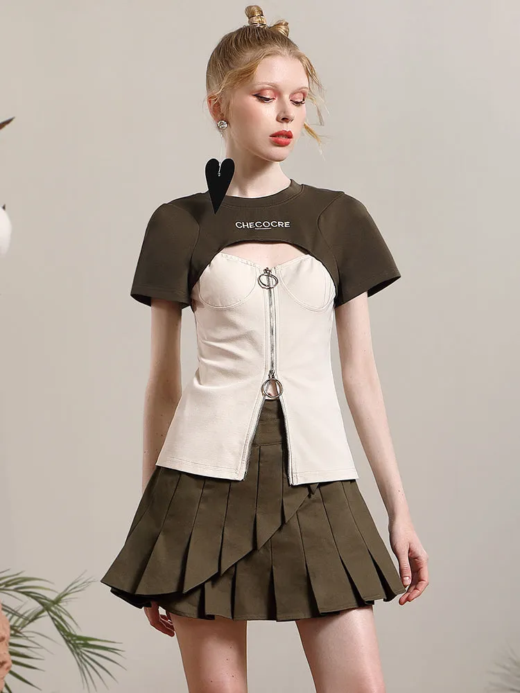 Denim Asymmetry Mini Pleats Skirt