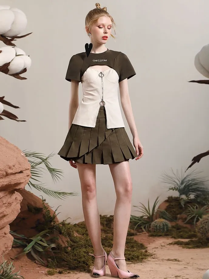 Denim Asymmetry Mini Pleats Skirt