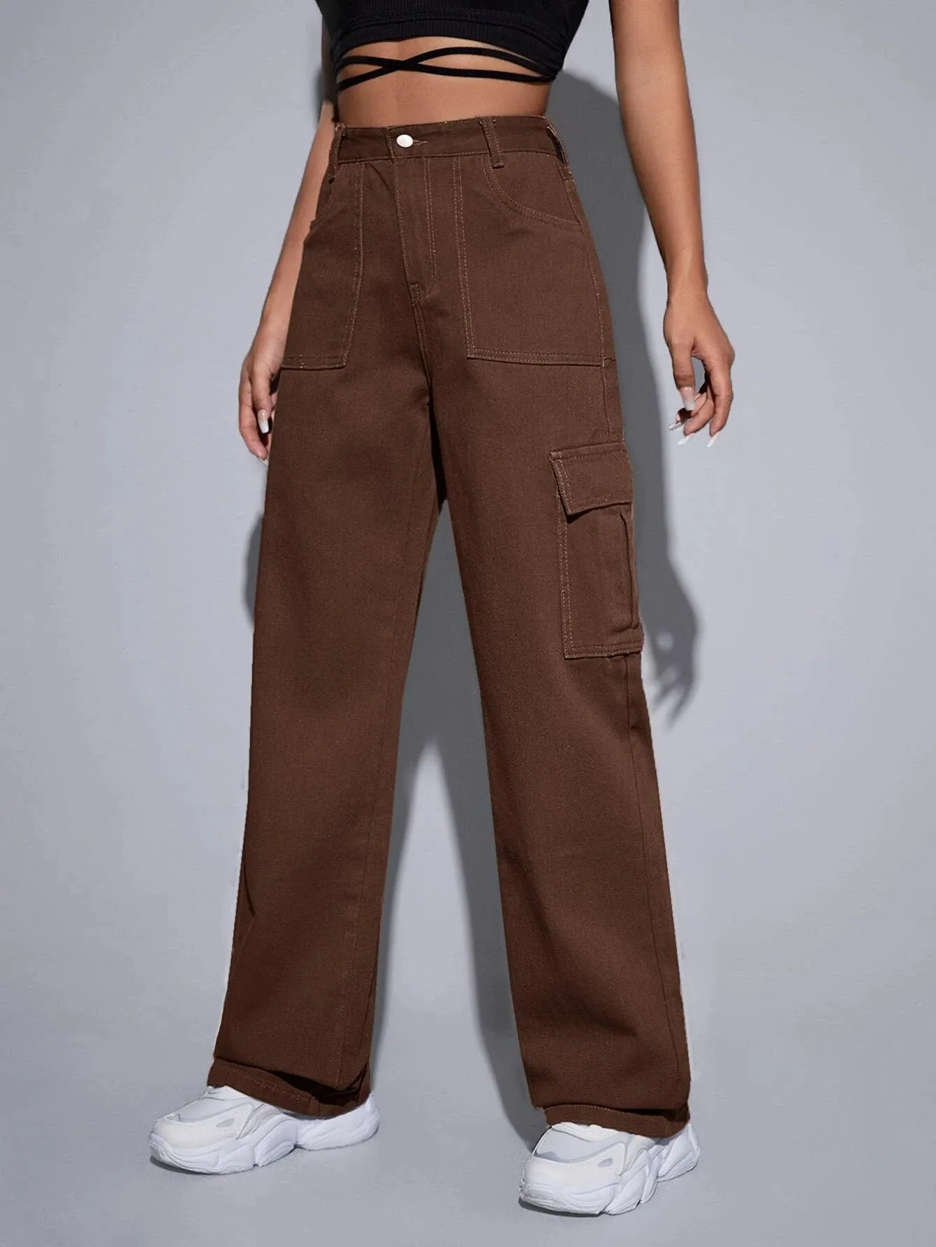Denim Loose High Waist Cargo Jeans