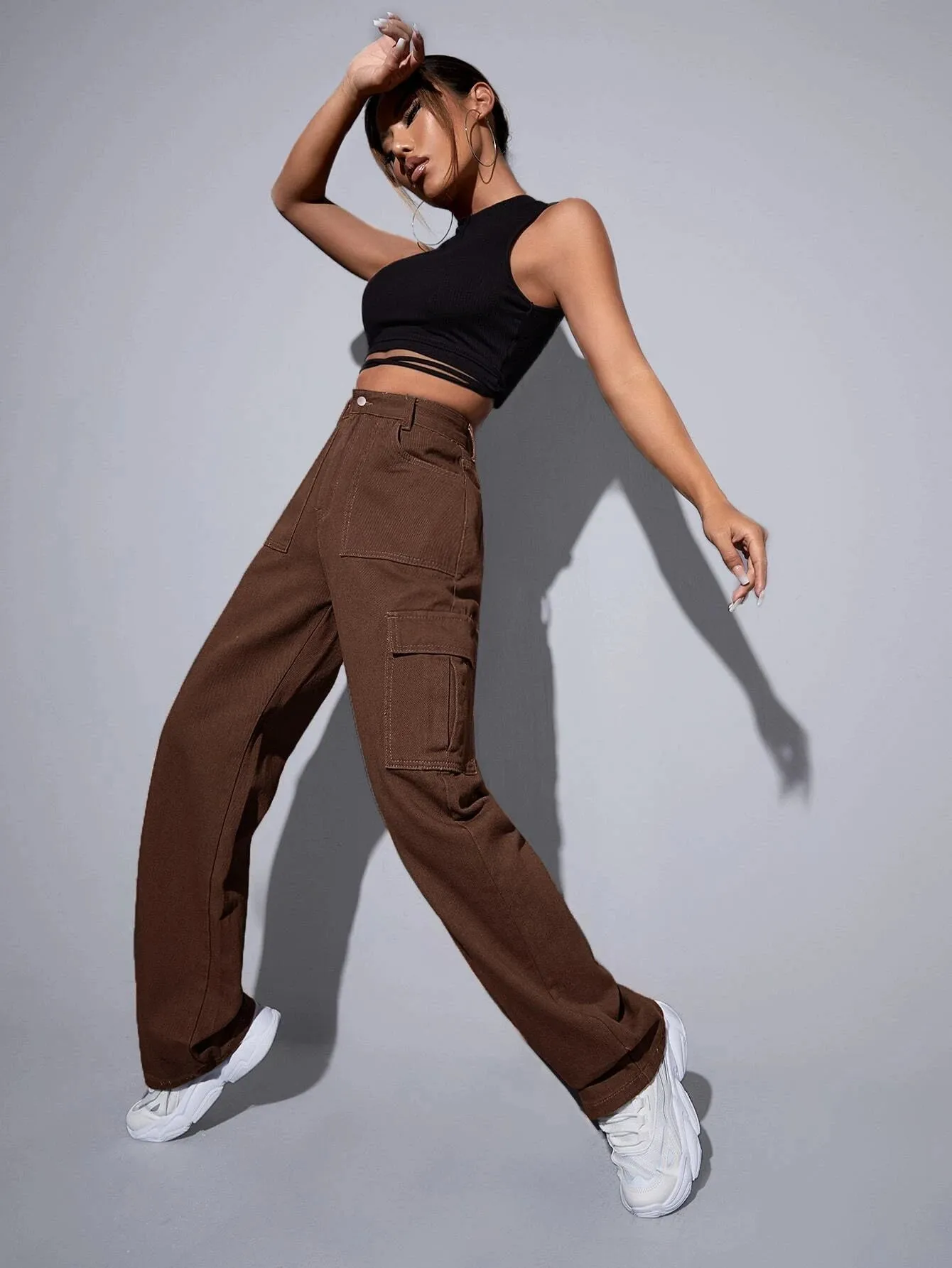 Denim Loose High Waist Cargo Jeans