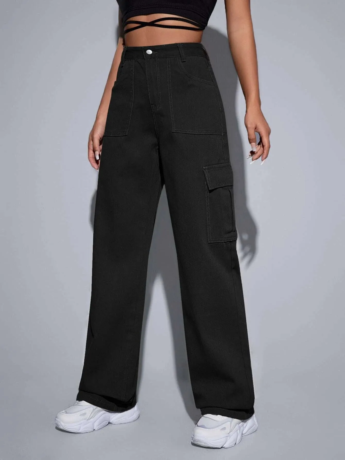 Denim Loose High Waist Cargo Jeans