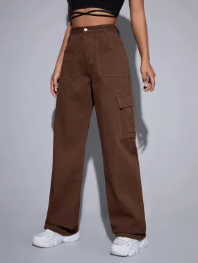 Denim Loose High Waist Cargo Jeans
