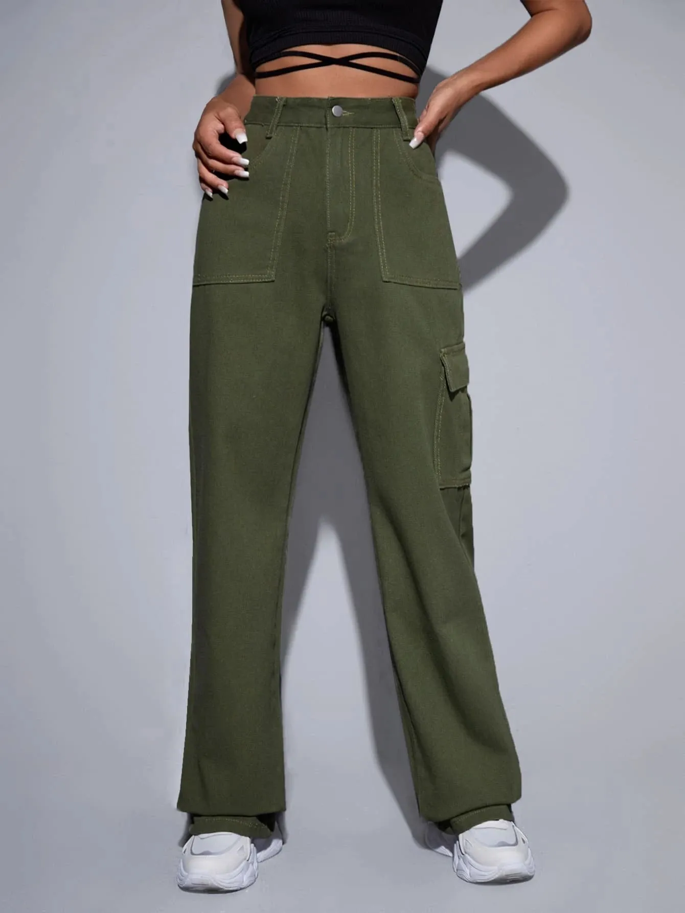Denim Loose High Waist Cargo Jeans