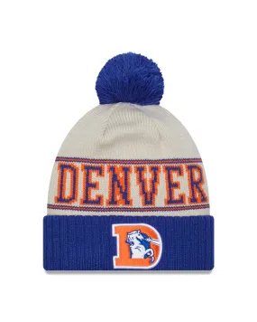 Denver Broncos New Era 2023 Sideline Historic Pom Cuffed Knit Hat - Cream/Royal