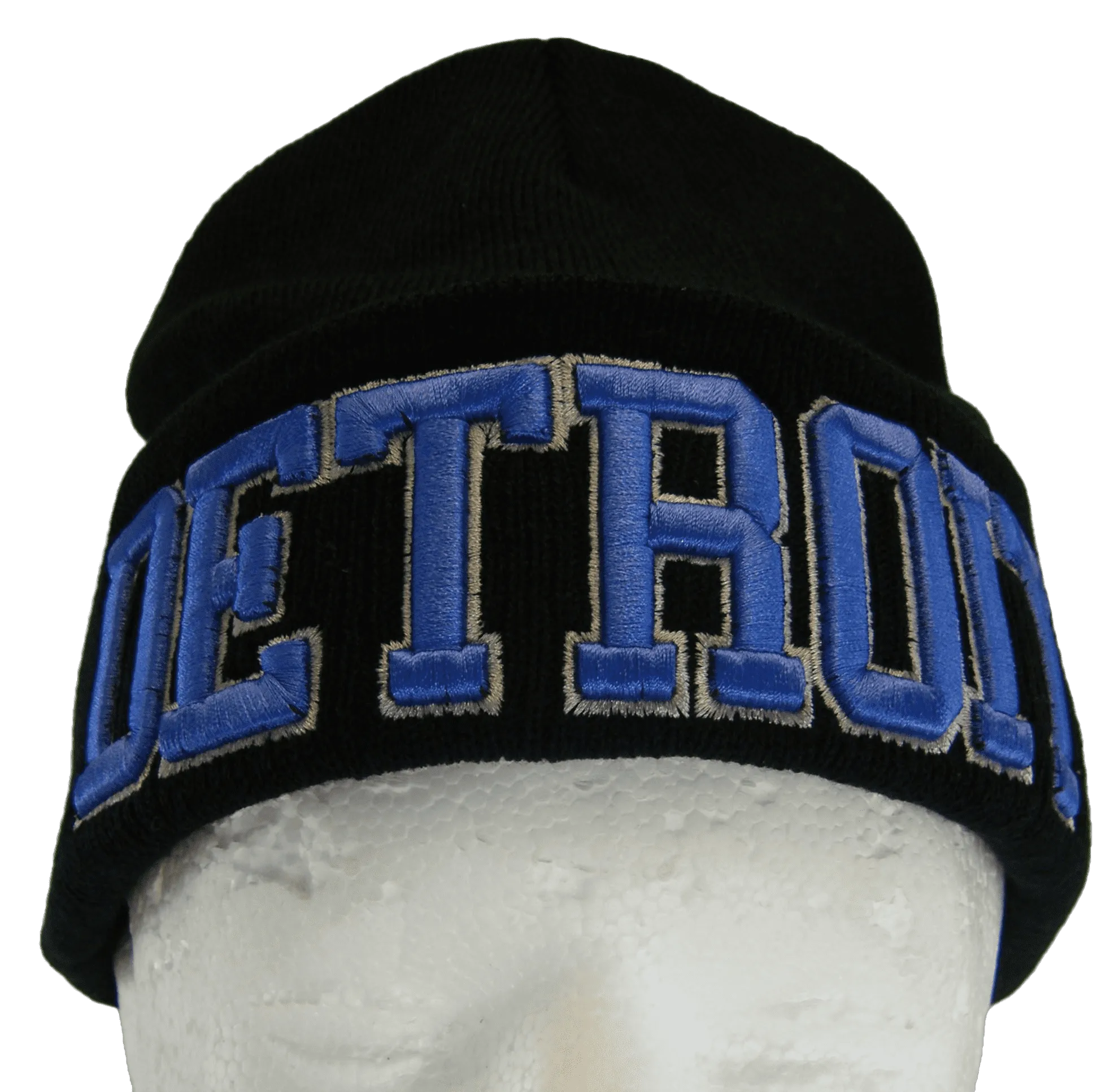Detroit City Name Adult Size Winter Knit Cuffed Beanie Hat (3D Block Embroidery)