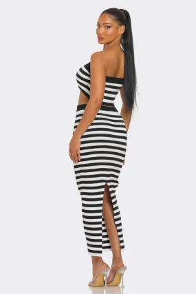 Draya Striped Rib Knit Bandeau Top Maxi Skirt Set