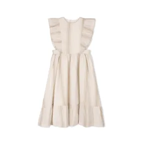 dress flutter sleeves striped jumper - beige