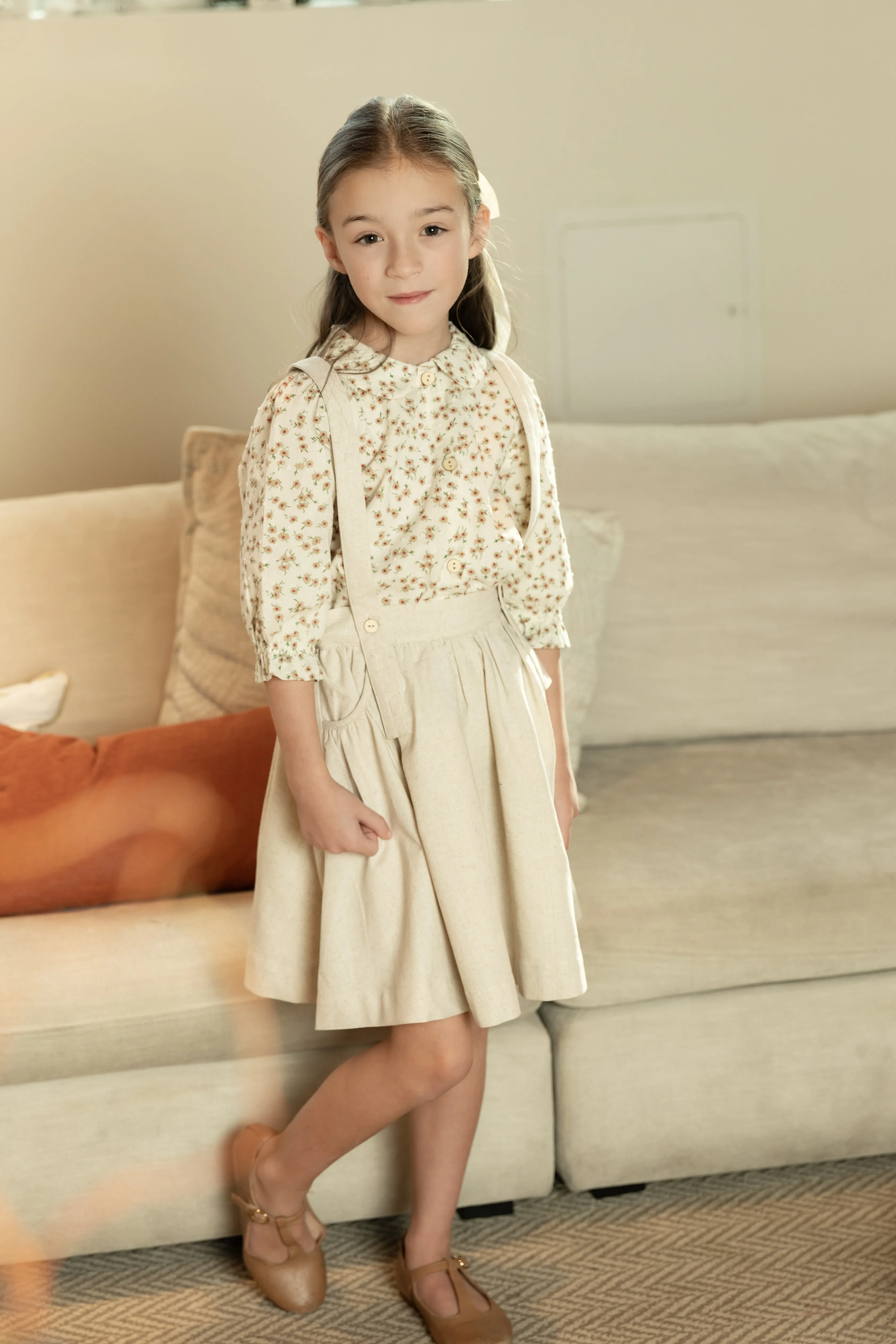 dress jumper with crossback suspenders - tan