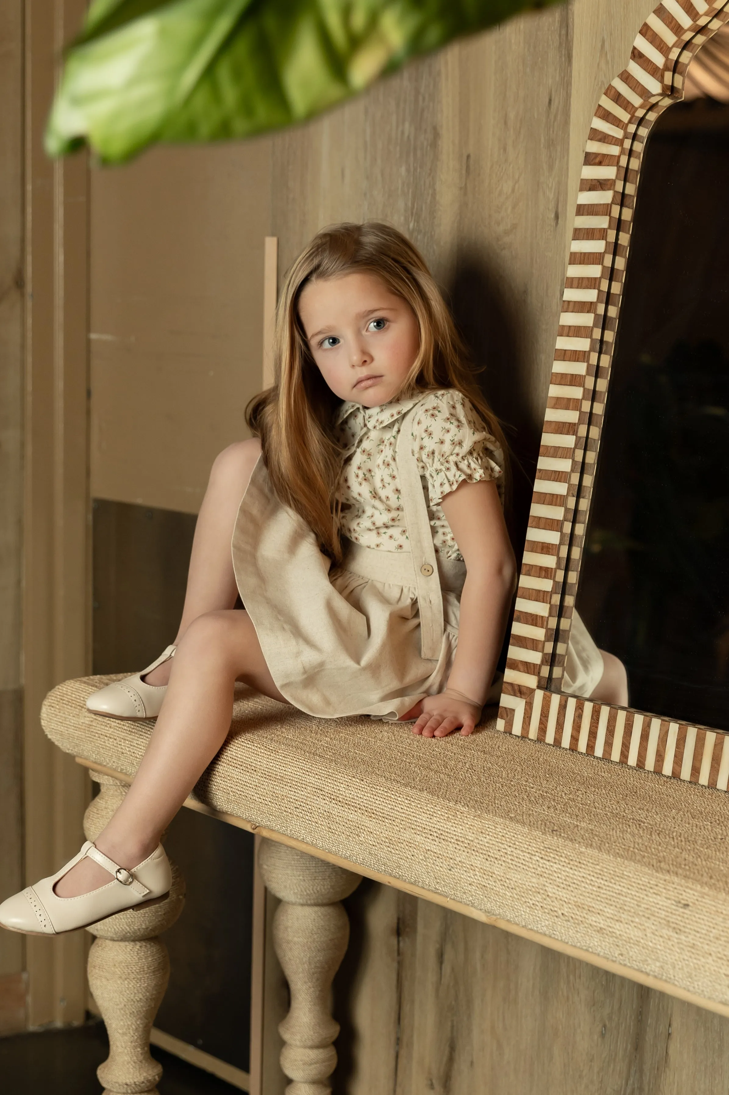dress jumper with crossback suspenders - tan