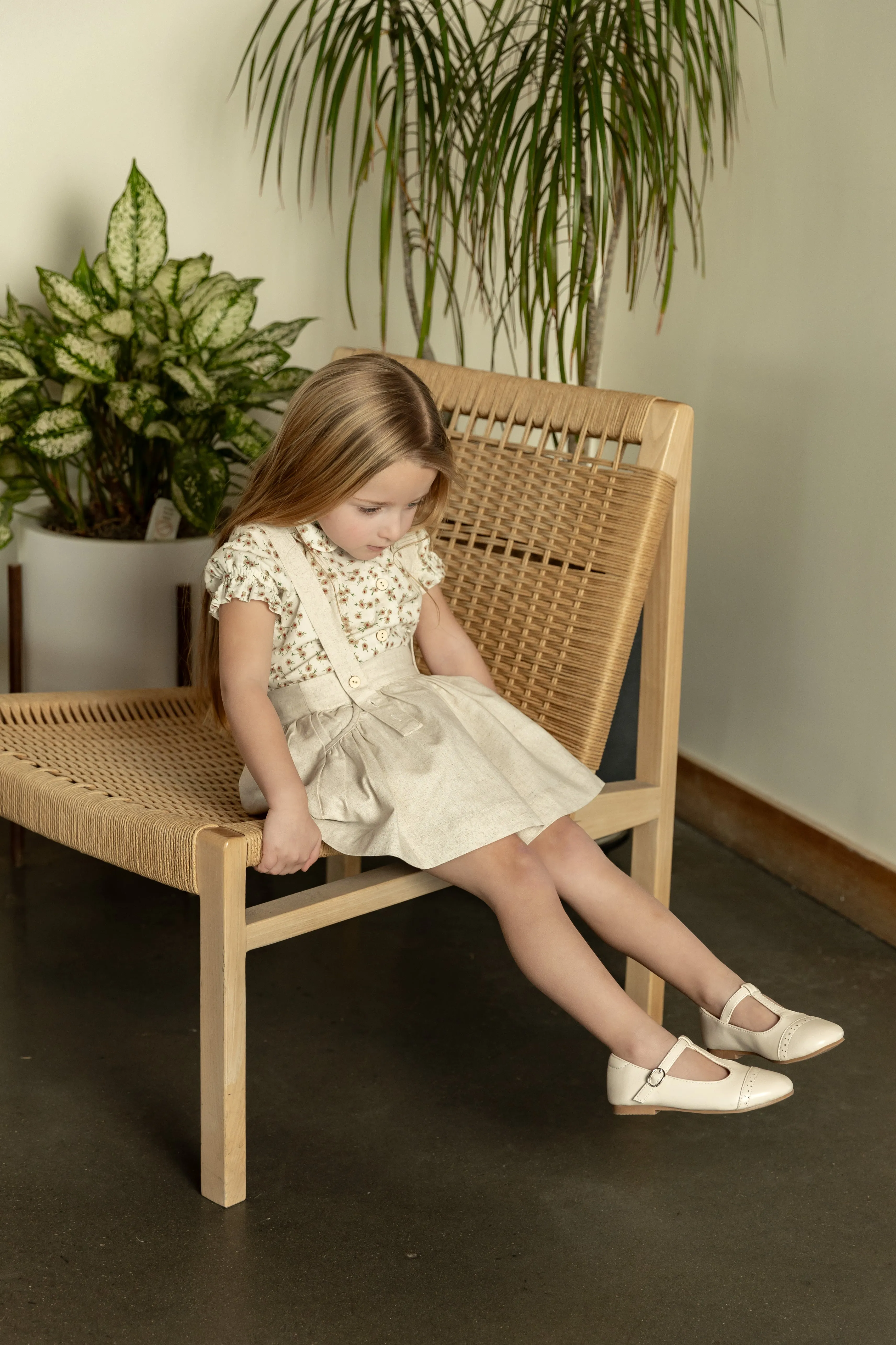 dress jumper with crossback suspenders - tan