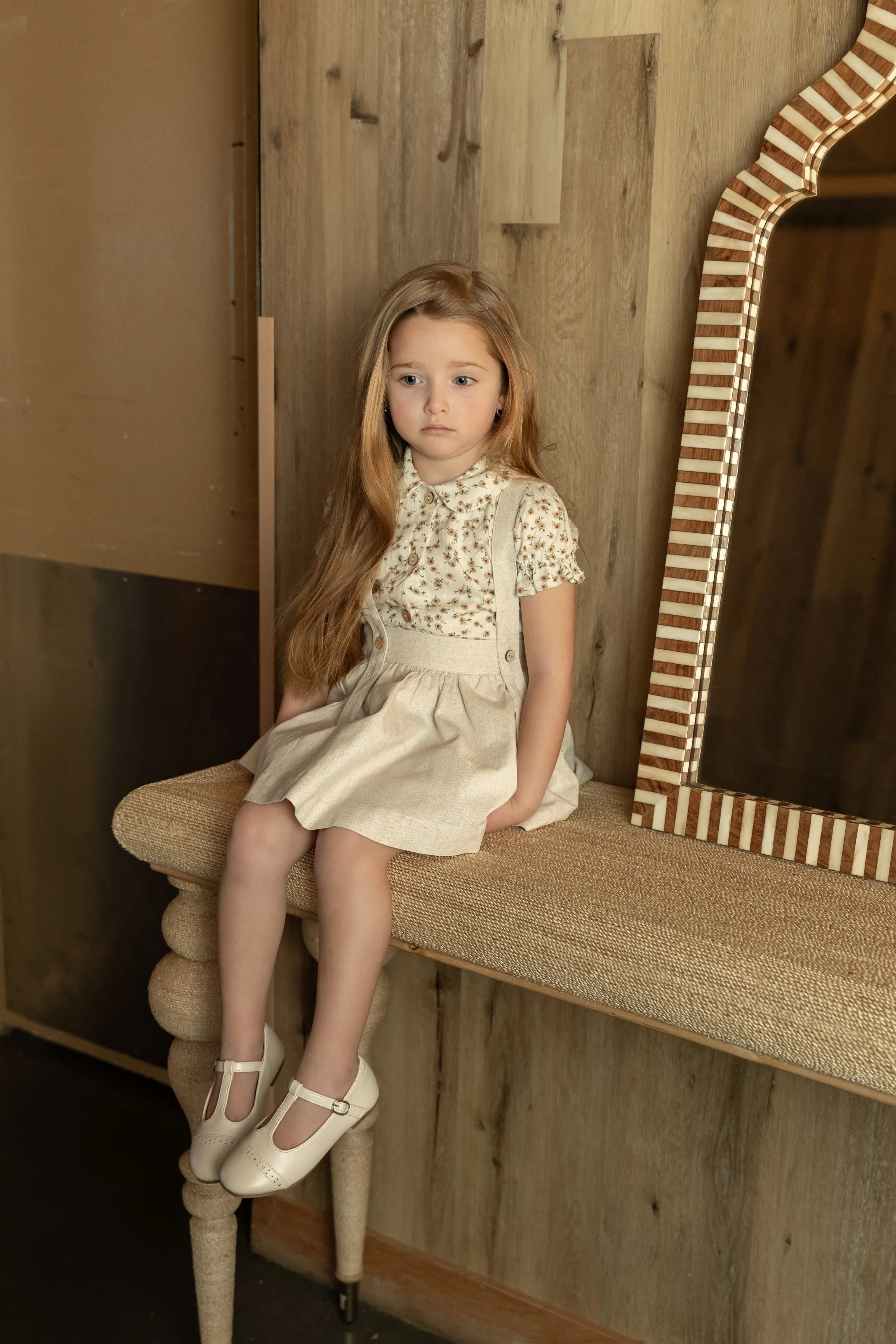 dress jumper with crossback suspenders - tan