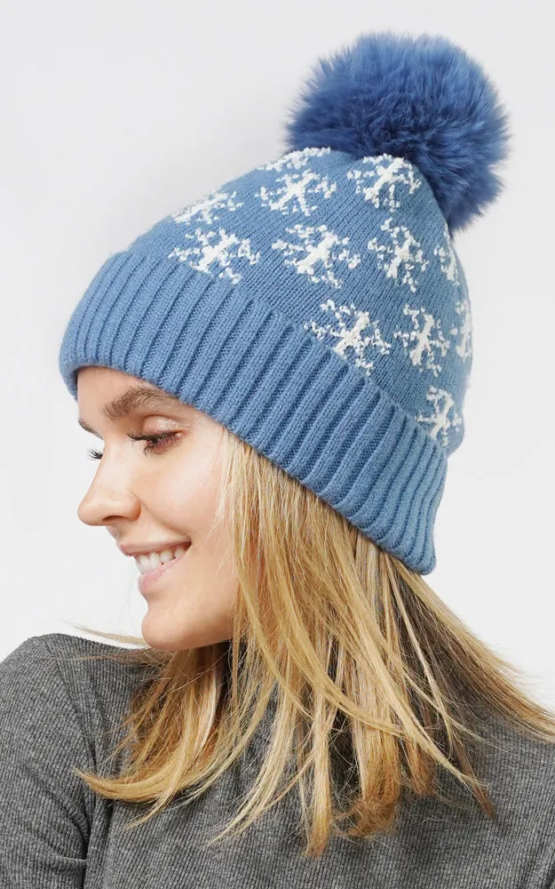 EHT10877 SNOWFLAKE KNIT POMPOM BEANIE