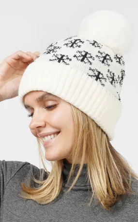 EHT10877 SNOWFLAKE KNIT POMPOM BEANIE