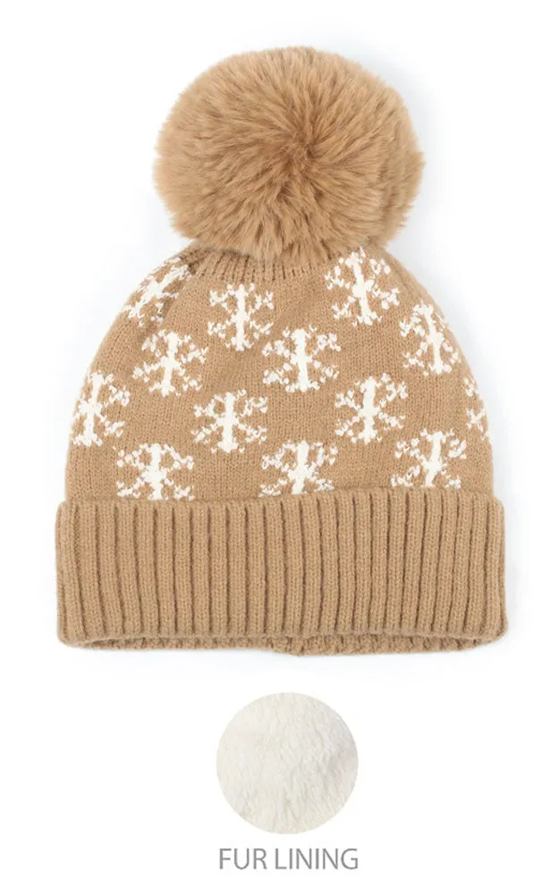 EHT10877 SNOWFLAKE KNIT POMPOM BEANIE