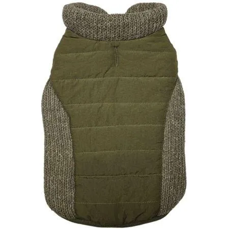 Fashion Pet Sweater Trim Puffy Dog Coat Olive
