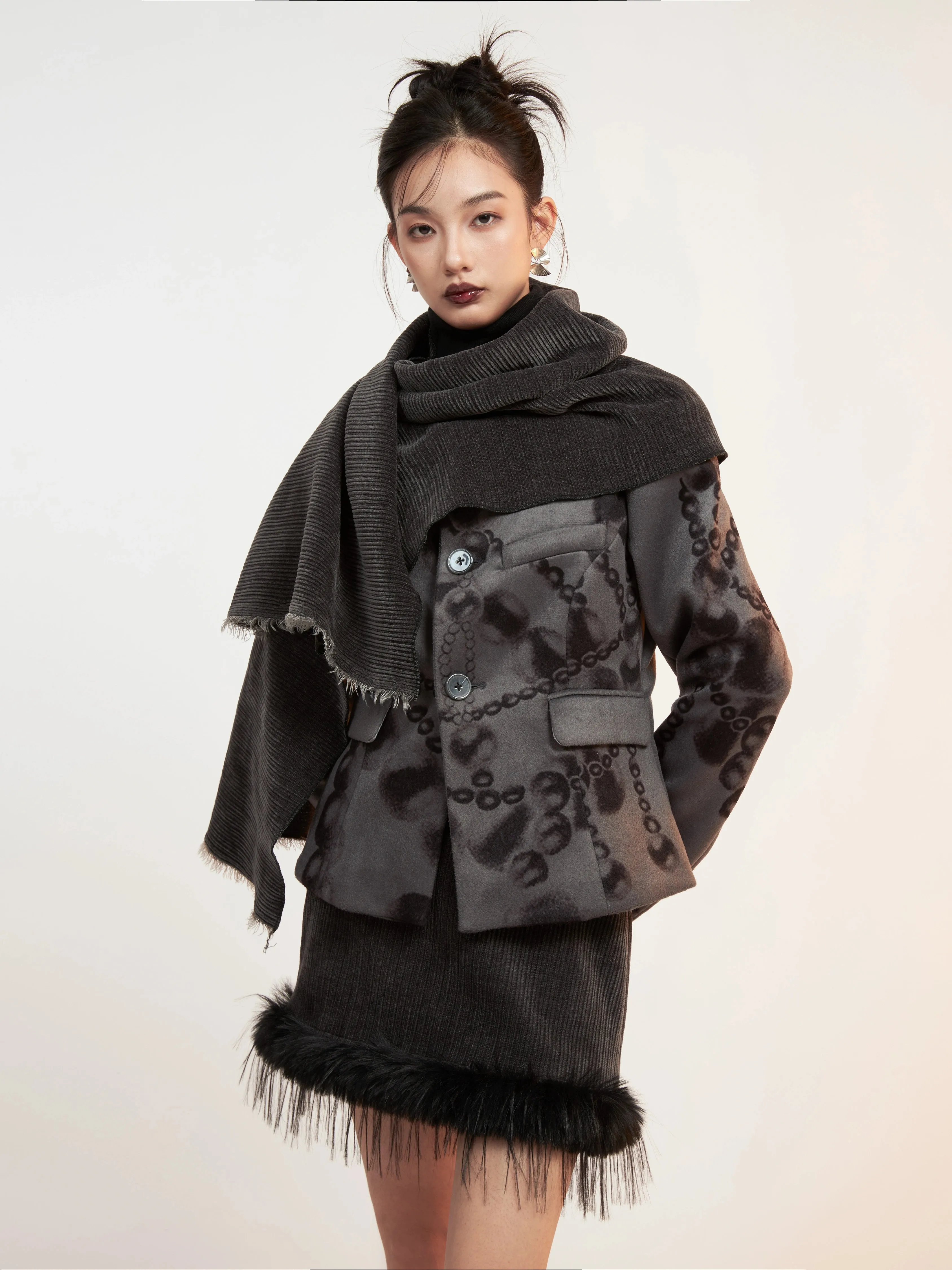 Faux Fur Stitch Knitted Thickened Skirt
