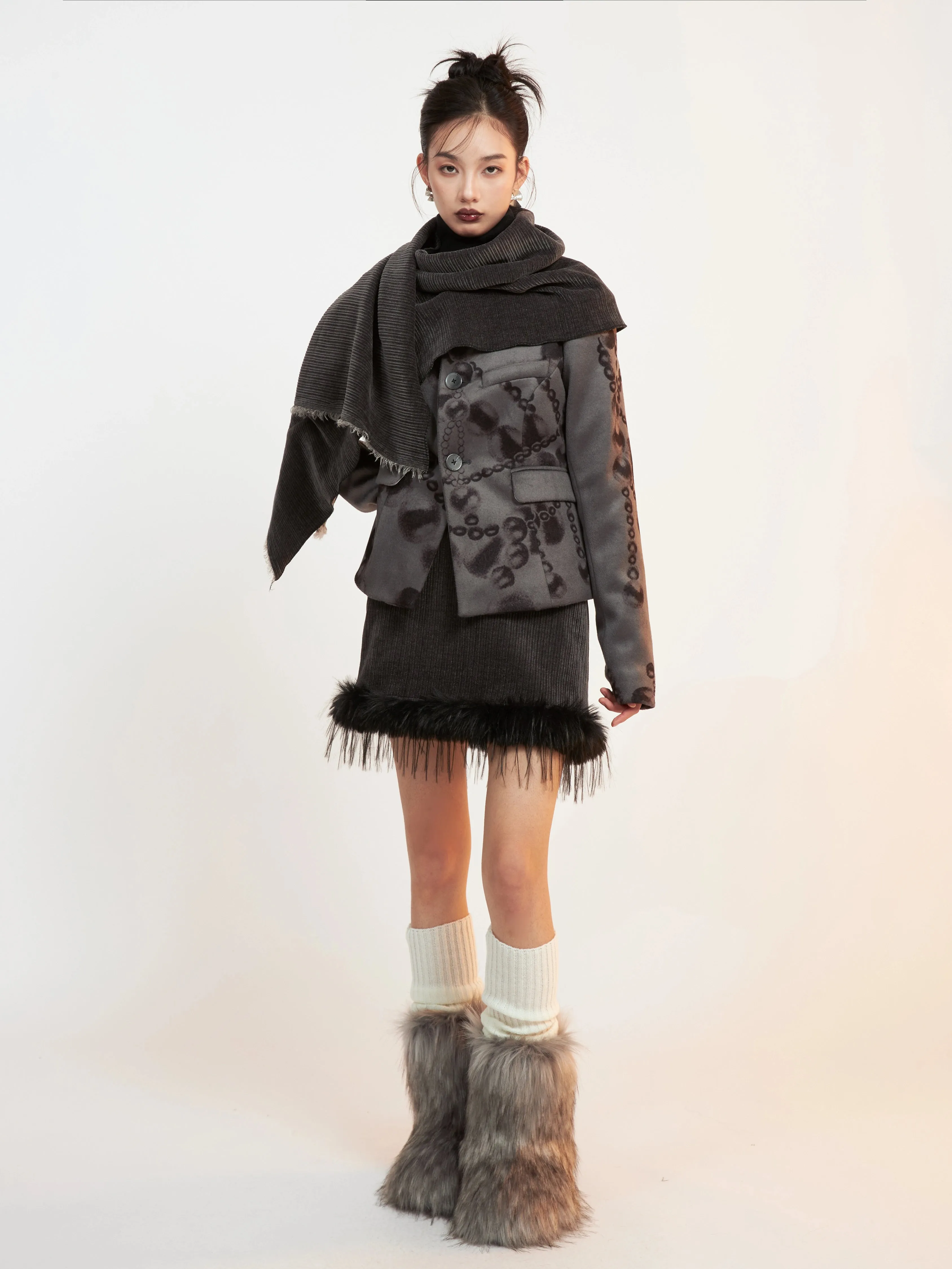 Faux Fur Stitch Knitted Thickened Skirt
