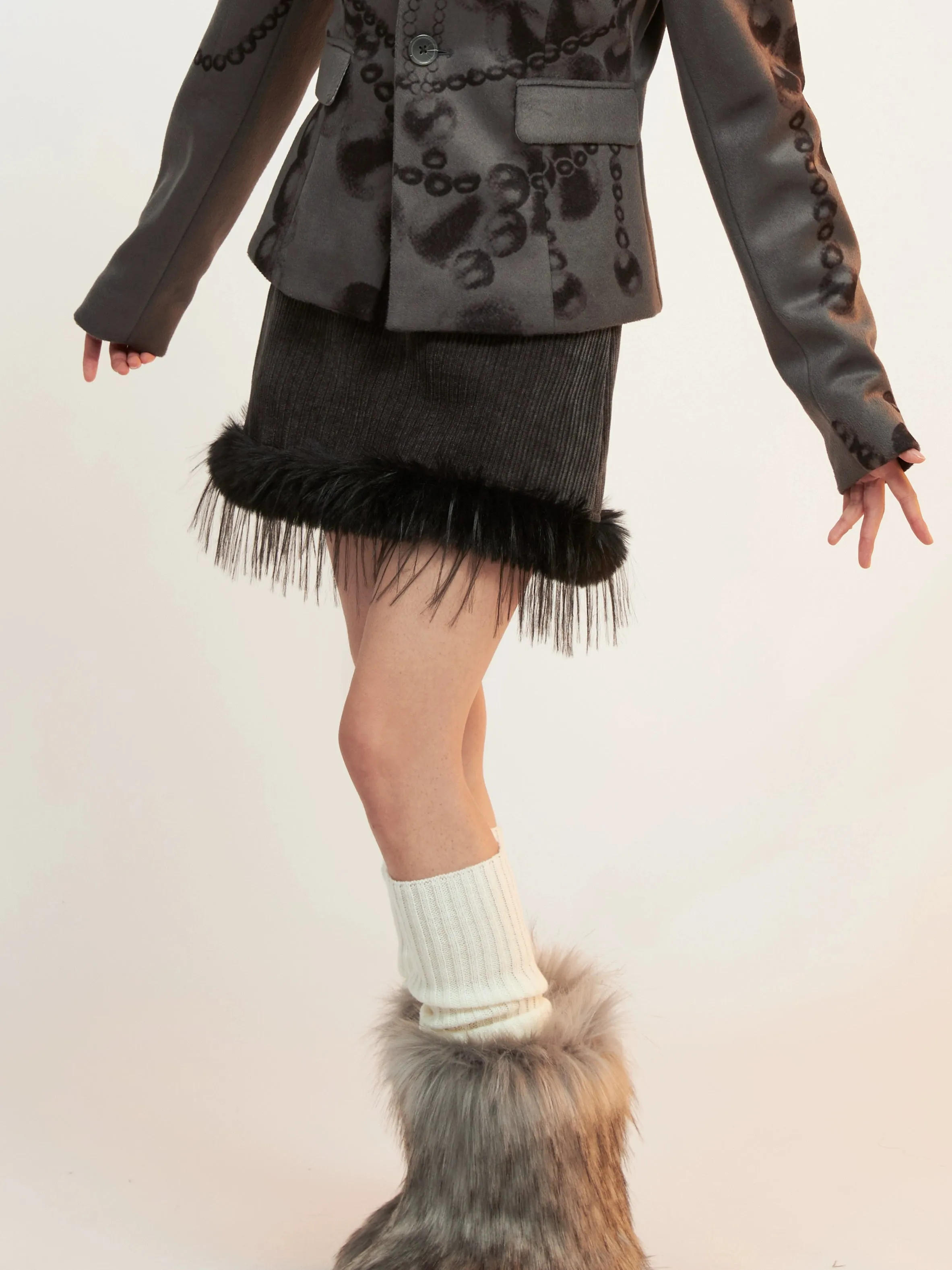 Faux Fur Stitch Knitted Thickened Skirt