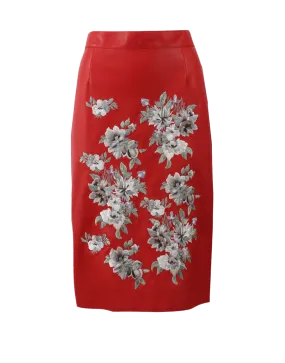 Floral Embroidered Leather Skirt