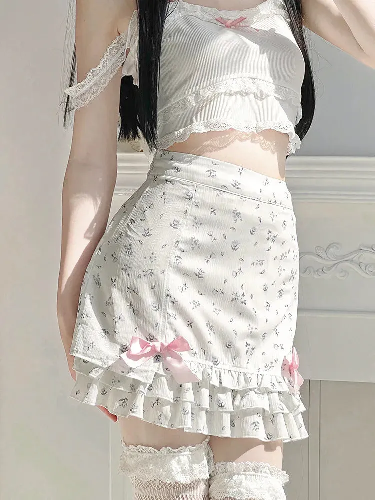 Floral Ruffle Mini Skirt