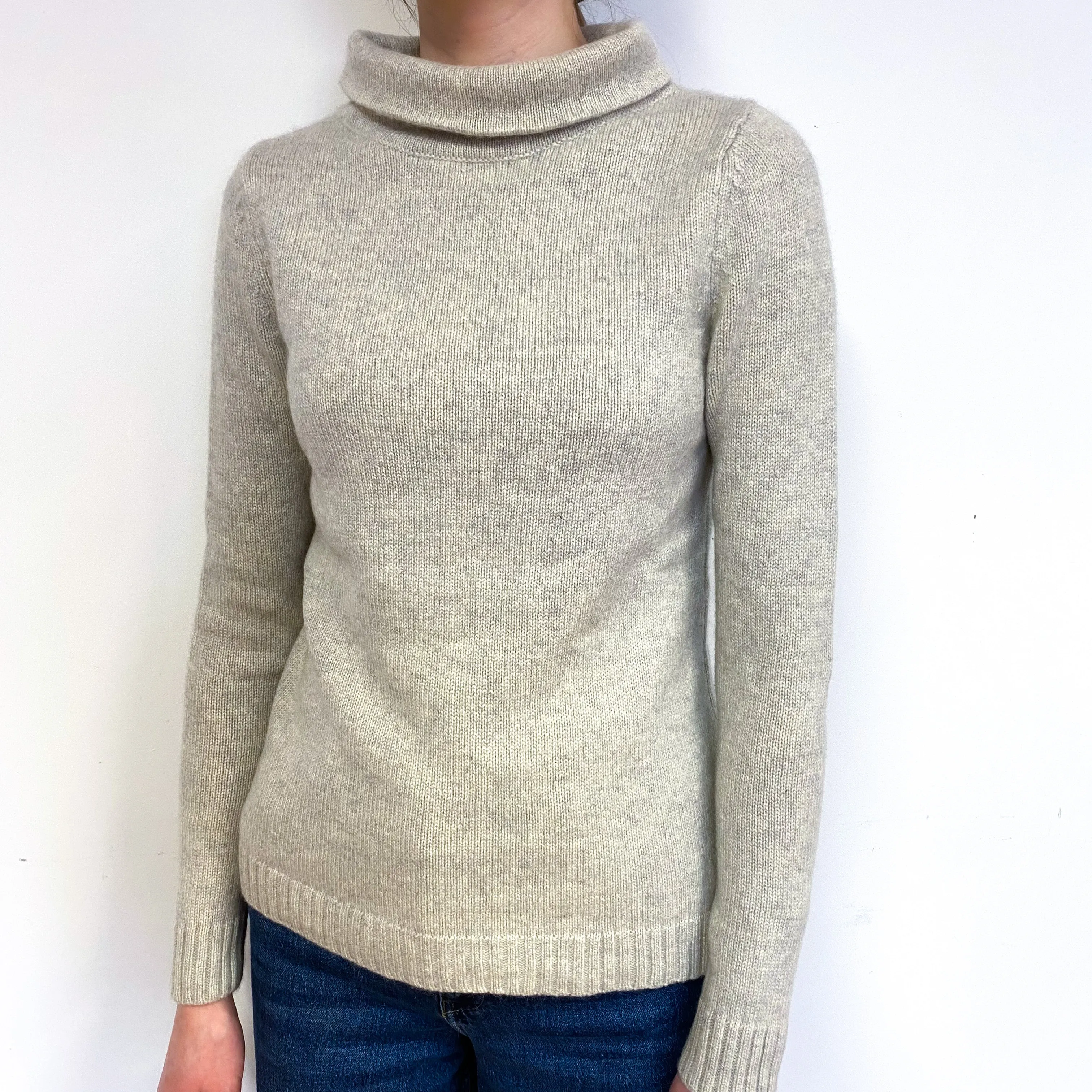 Frost Grey Cashmere Funnel Neck Jumper Extra Small