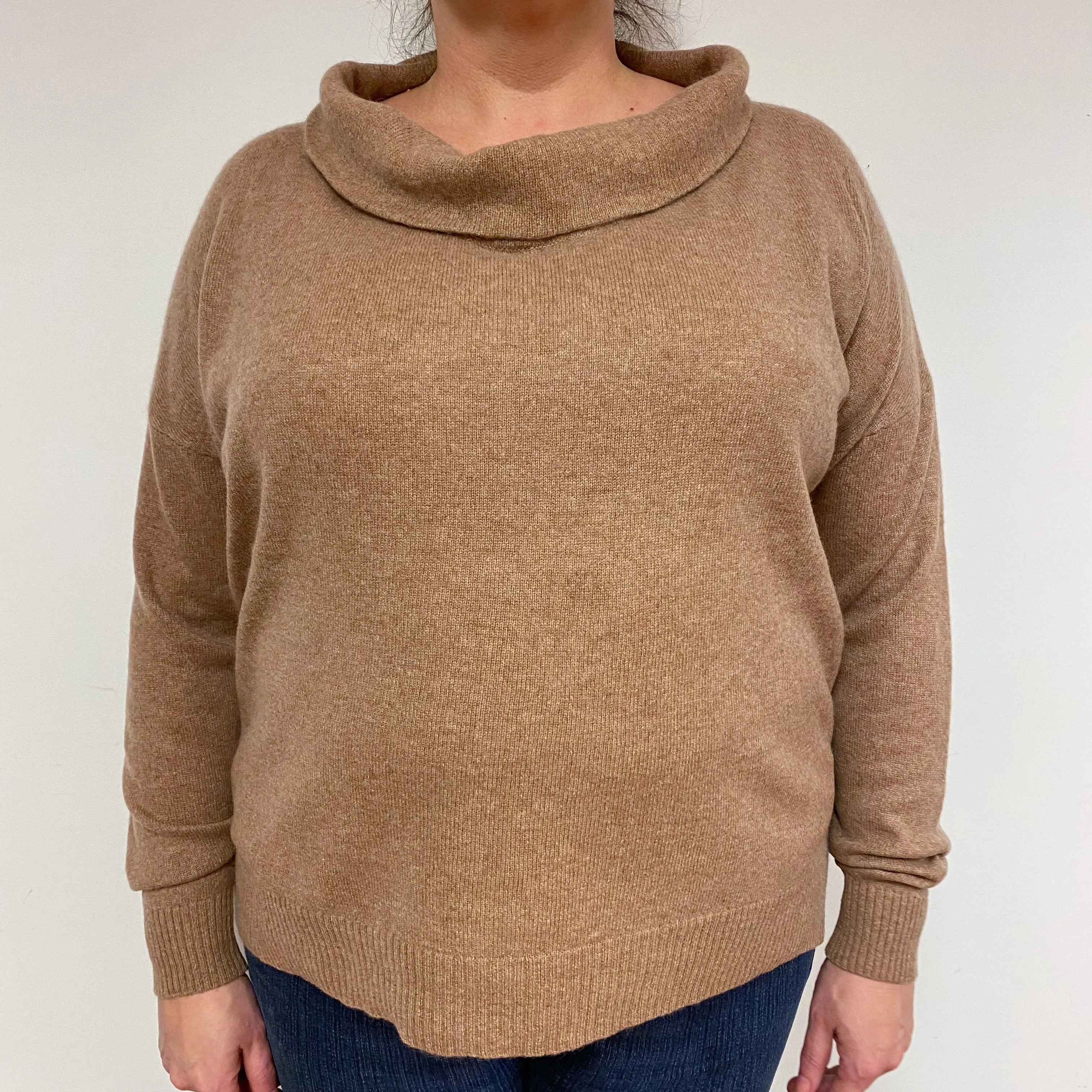Fudge Brown Cashmere Roll Neck Jumper Extra Large