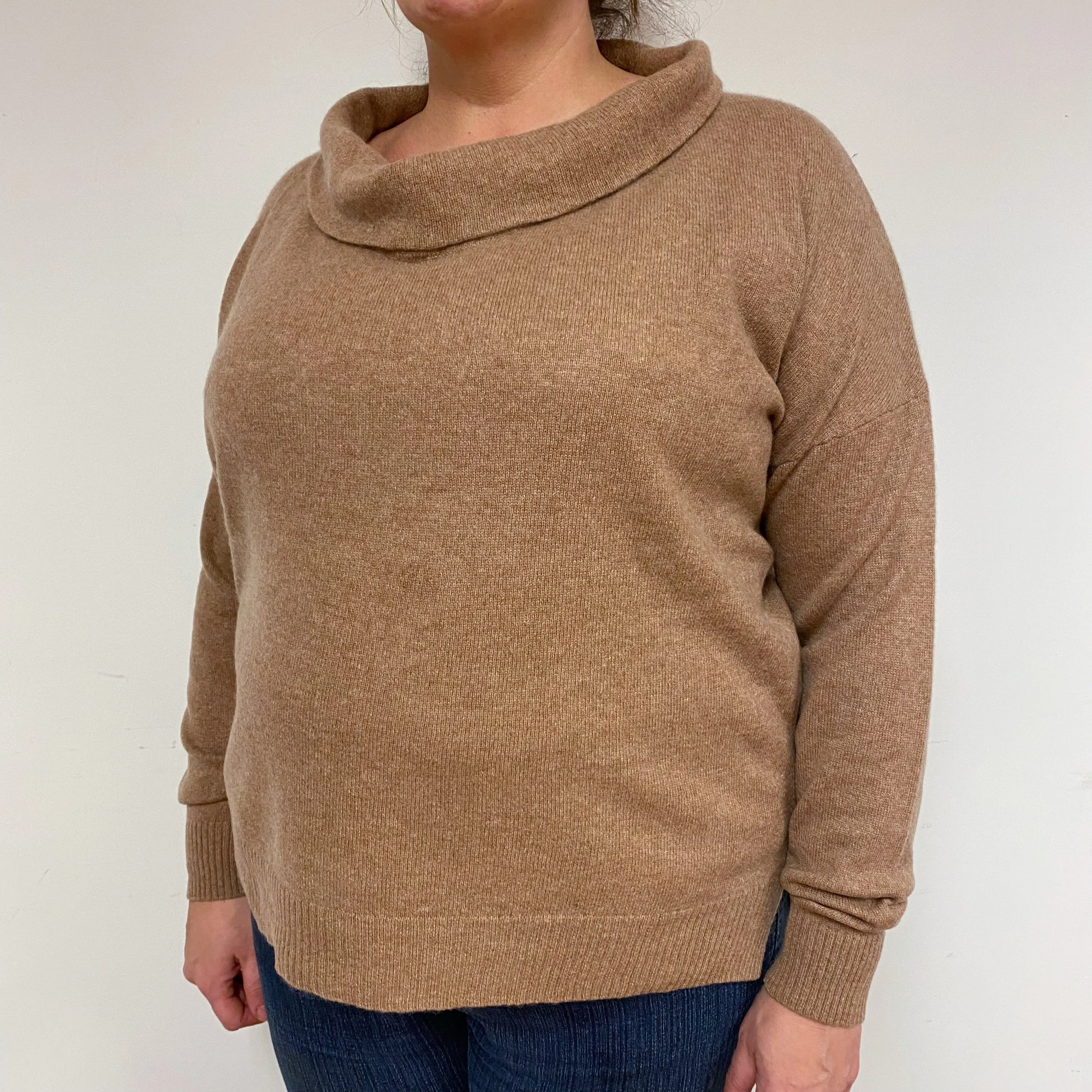Fudge Brown Cashmere Roll Neck Jumper Extra Large