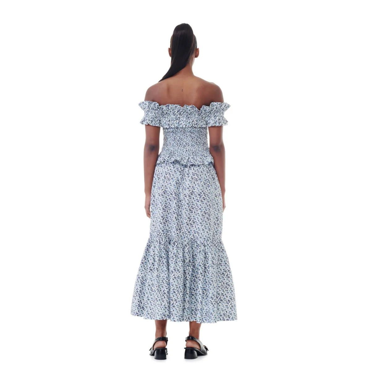 Ganni Printed Cotton Maxi Flounce Skirt