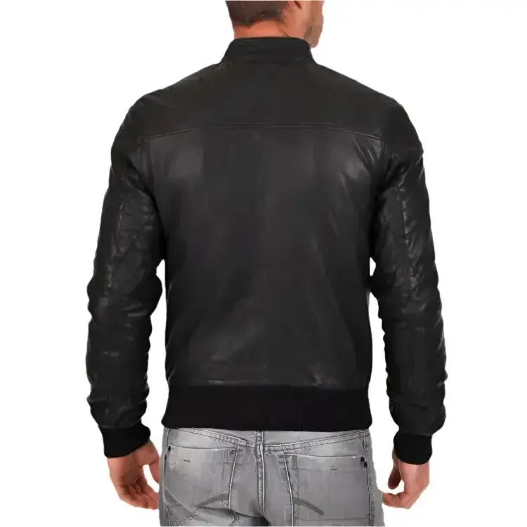 Genuine Sheepskin Quilted Bomber Jacket for Men – Warm & Stylish