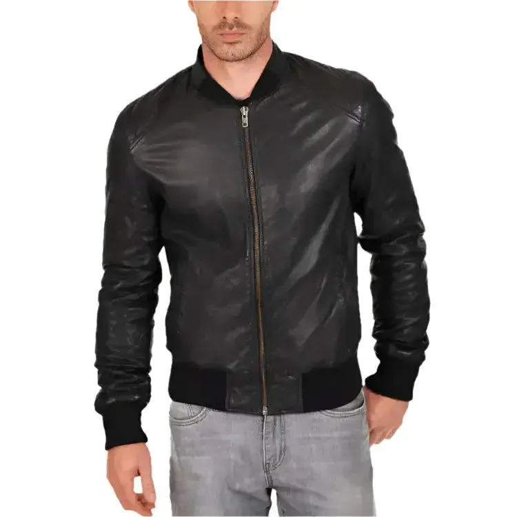 Genuine Sheepskin Quilted Bomber Jacket for Men – Warm & Stylish