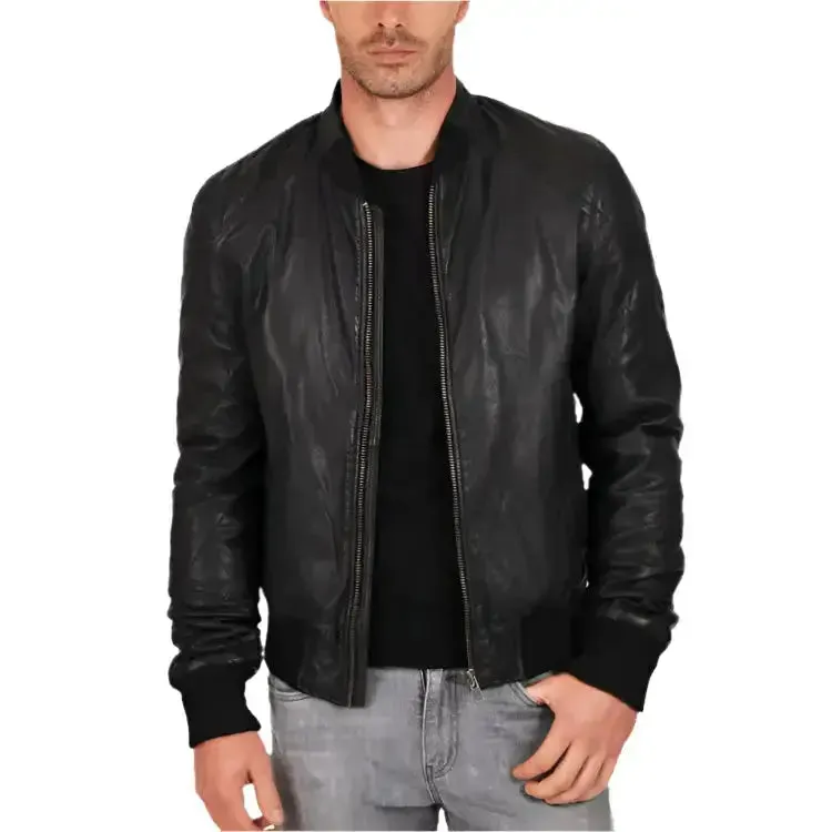 Genuine Sheepskin Quilted Bomber Jacket for Men – Warm & Stylish