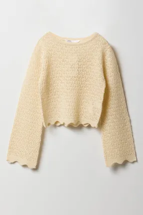 Girls Crochet Knit Bell Sleeve Sweater