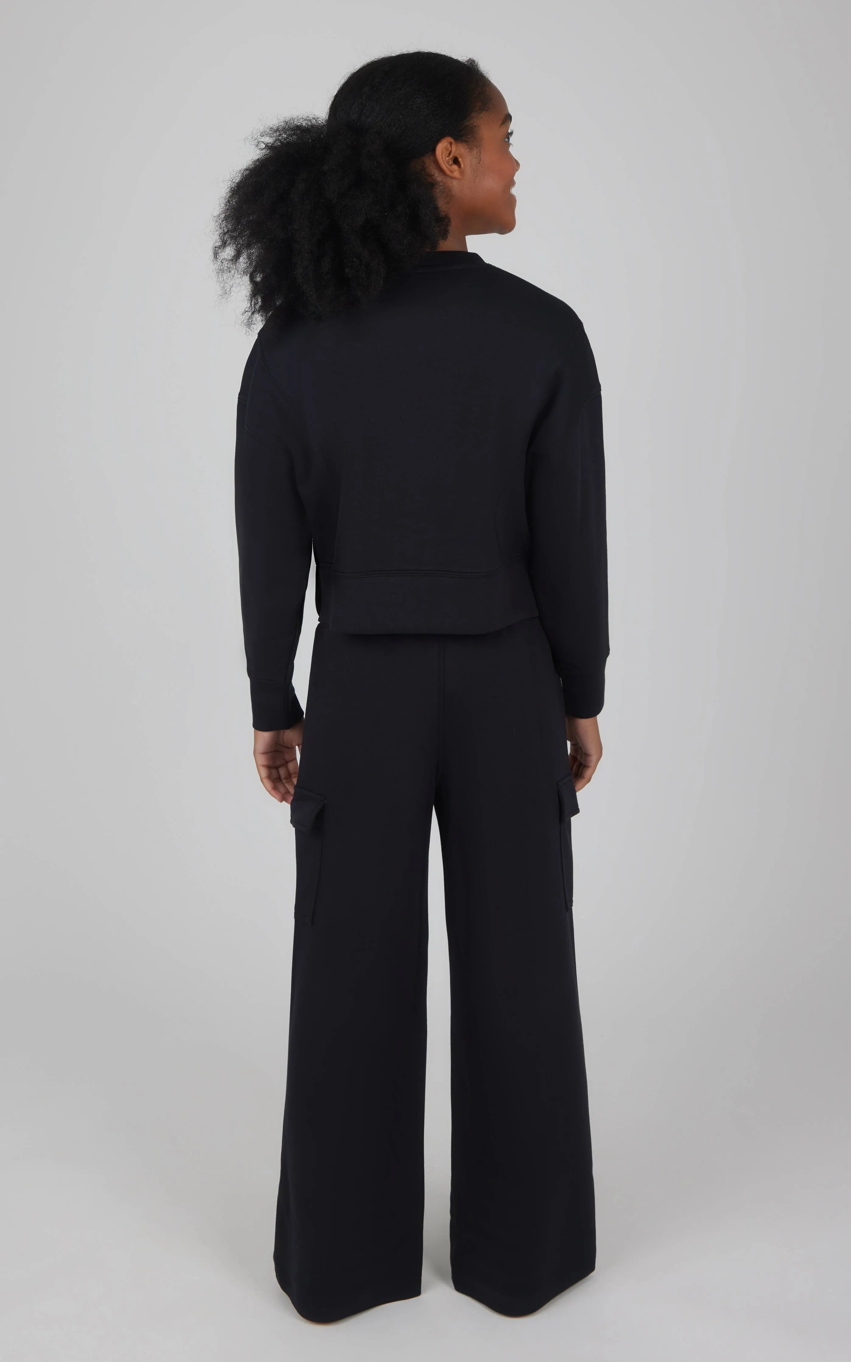 Girls Scuba Pullover and Wide Leg Cargo Pant - Black