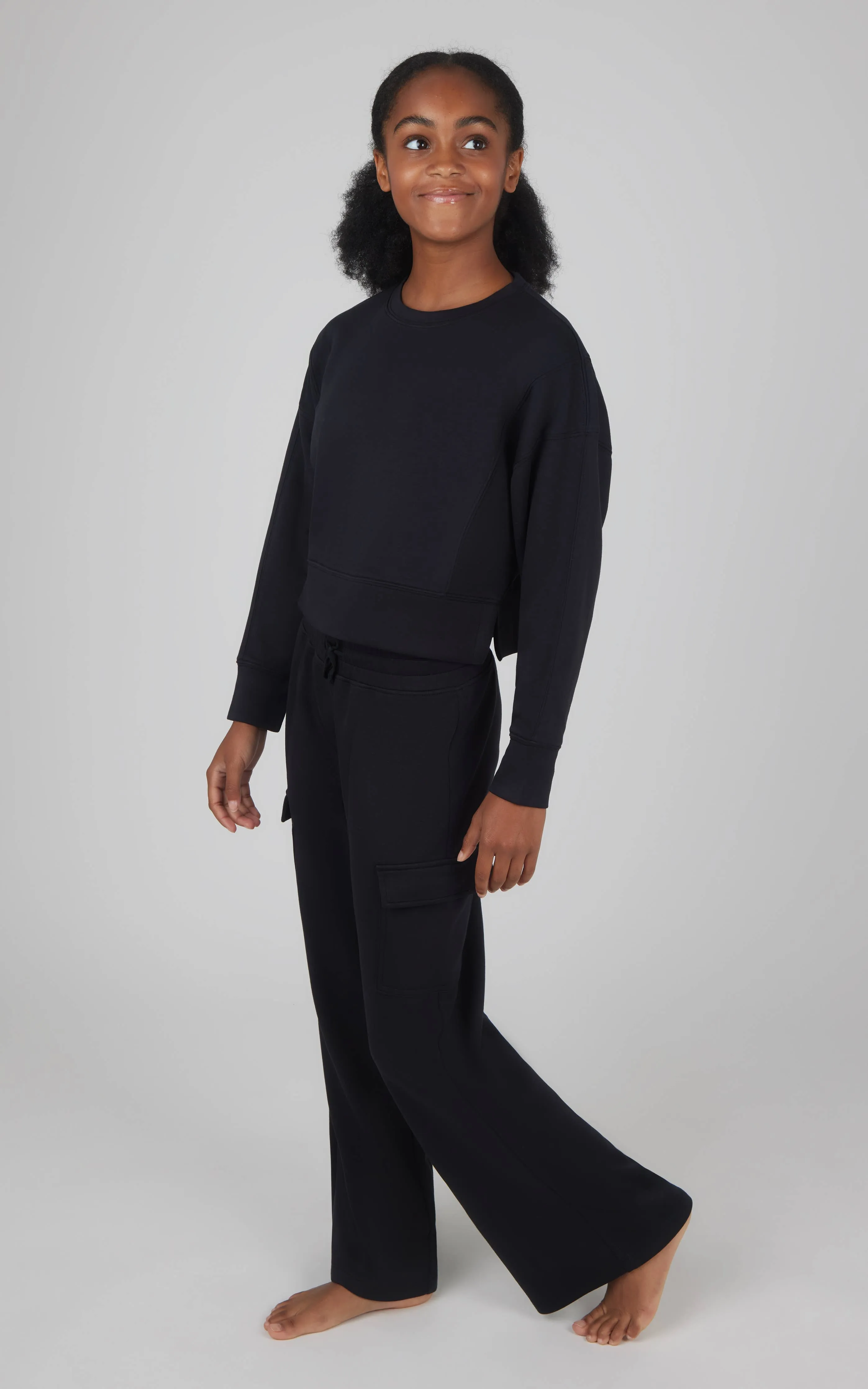 Girls Scuba Pullover and Wide Leg Cargo Pant - Black