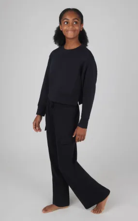 Girls Scuba Pullover and Wide Leg Cargo Pant - Black