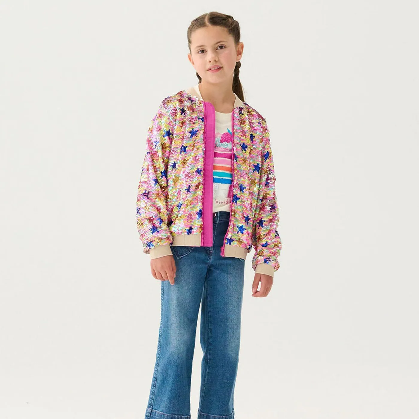 Girls Star Party Sequined Bomber Jacket