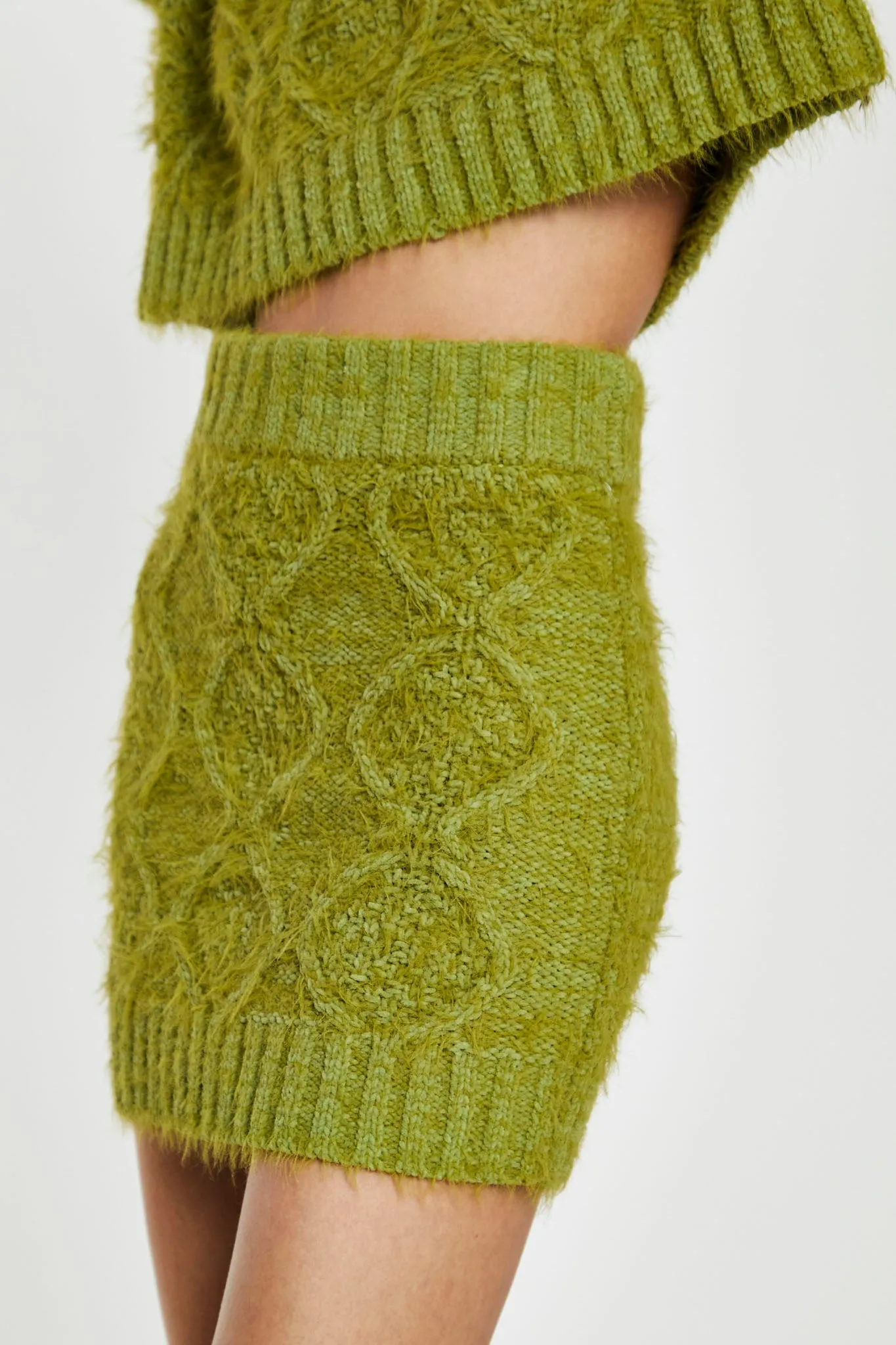 Grass-Green Cable-Knit Mini-Skirt